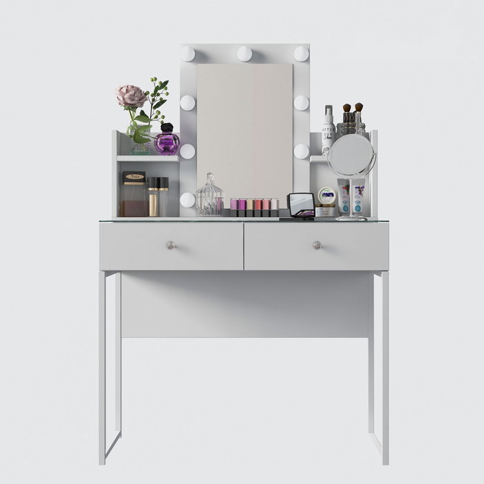 Hanah Home Mesa de Maquillaje con 9 Focos en Blanco